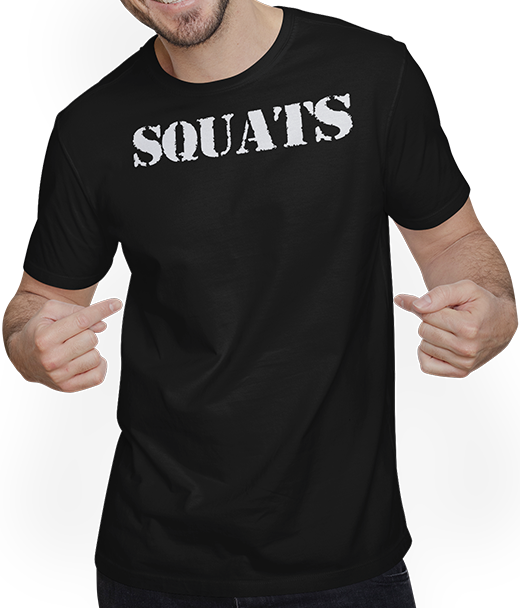 Produktbild von T-Shirt mit Mann Kniebeugen Bodybuilding Gewichtheben Bodybuilding Beintag