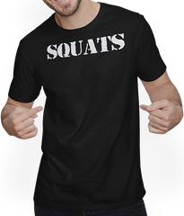 Produktbild von T-Shirt mit Mann Kniebeugen Bodybuilding Gewichtheben Bodybuilding Beintag