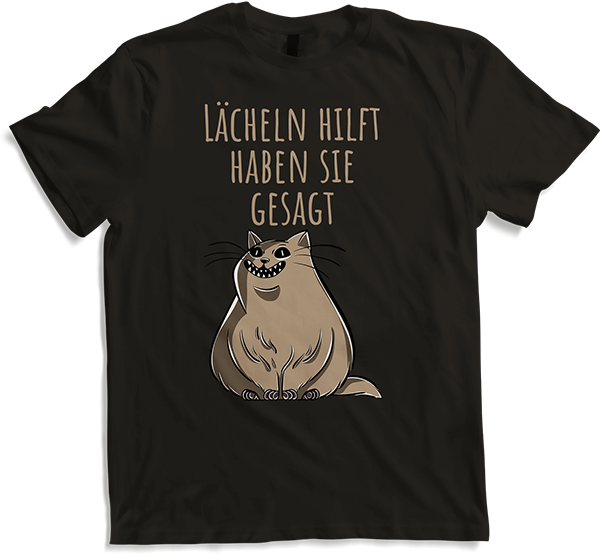 Produktbild von T-Shirt Lächeln hilft | Sarkastischer Ironischer Katzen Spruch