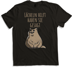 Produktbild von T-Shirt Lächeln hilft | Sarkastischer Ironischer Katzen Spruch