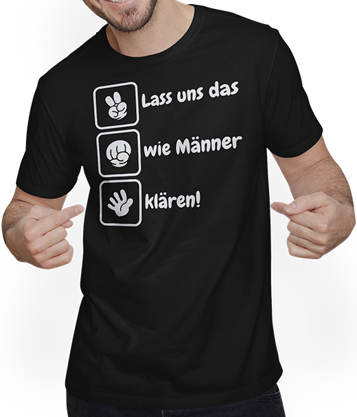 Produktbild von T-Shirt mit Mann Lass uns das wie Männer klären Schere Stein Papier Lustiges