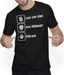 Produktbild von T-Shirt mit Mann Lass uns das wie Männer klären Schere Stein Papier Lustiges
