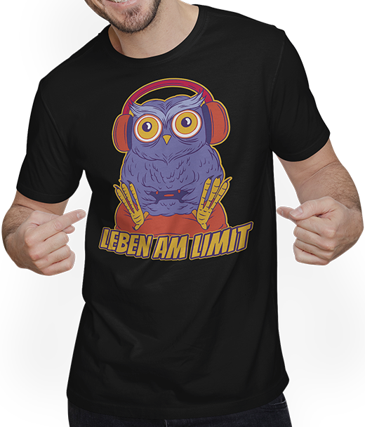 Produktbild von T-Shirt mit Mann Leben am Limit Eule lustiger Gamer Spruch Jungen Mädchen