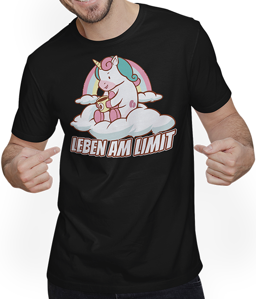 Produktbild von T-Shirt mit Mann Leben am Limit Kaffee Koffein Einhorn Sprüche Mädchen