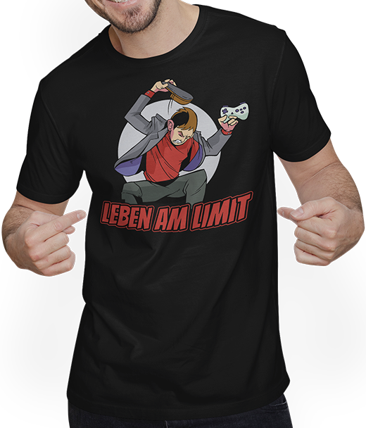 Produktbild von T-Shirt mit Mann Leben am Limit Konsole Zocken Gamer Sprüche Jungen Zocker