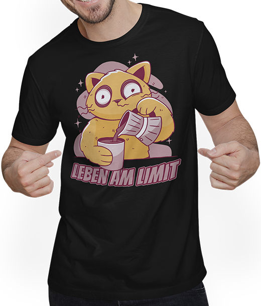 Produktbild von T-Shirt mit Mann Leben am Limit lustige Katzen Sprüche Mädchen Kaffee Koffein