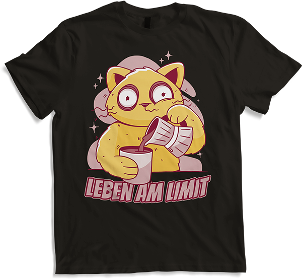 Produktbild von T-Shirt Leben am Limit lustige Katzen Sprüche Mädchen Kaffee Koffein