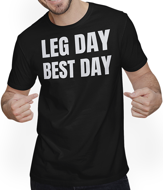 Produktbild von T-Shirt mit Mann Leg Day Best Day Body Builder Spruch Muskel Powerlifter