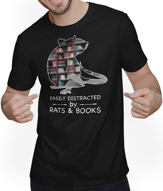Produktbild von T-Shirt mit Mann Leicht von Ratten und Büchern abgelenkt Haustier Ratte Spruch Fancy Rat