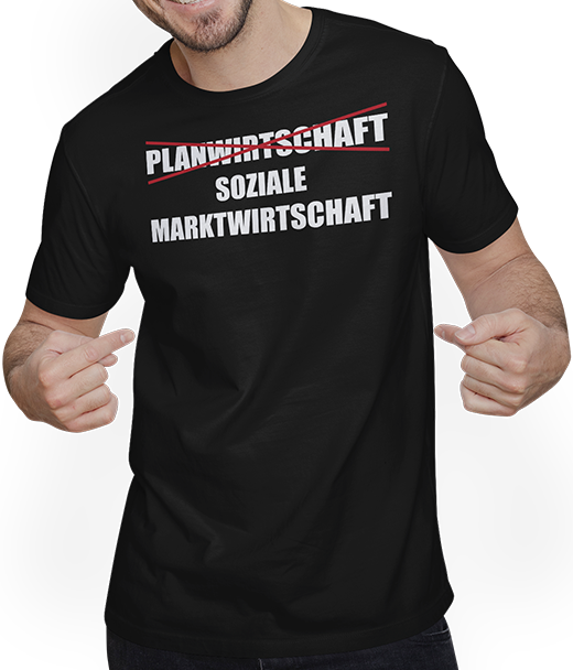 Produktbild von T-Shirt mit Mann Liberal: Soziale Marktwirtschaft Planwirtschaft politisches