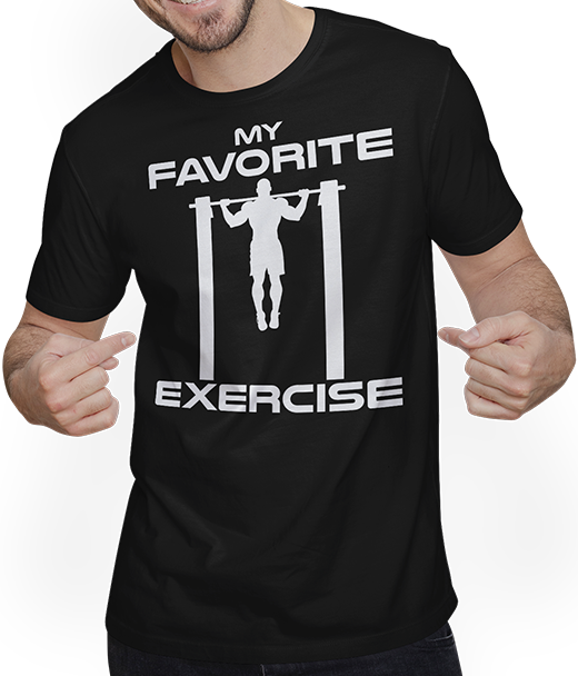 Produktbild von T-Shirt mit Mann Lieblingsübung Rückentraining Calisthenics Muscle Pull Ups