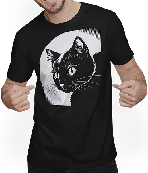 Produktbild von T-Shirt mit Mann Lustige Katze Silhouette freche lustige Katzen