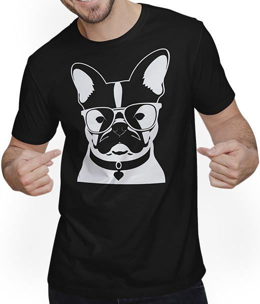 Produktbild von T-Shirt mit Mann Lustige französische Bulldogge mit Sonnenbrille Französische Bulldoggen