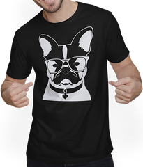 Produktbild von T-Shirt mit Mann Lustige französische Bulldogge mit Sonnenbrille Französische Bulldoggen
