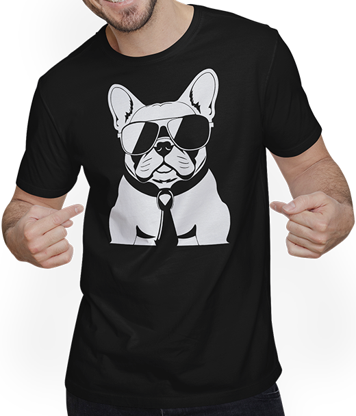 Produktbild von T-Shirt mit Mann Lustige französische Bulldogge mit Sonnenbrille Französische Bulldoggen