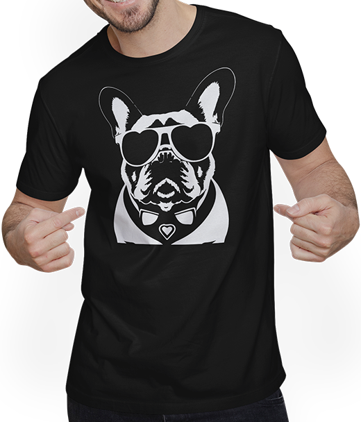 Produktbild von T-Shirt mit Mann Lustige französische Bulldogge mit Sonnenbrille Französische Bulldoggen