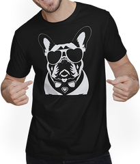Produktbild von T-Shirt mit Mann Lustige französische Bulldogge mit Sonnenbrille Französische Bulldoggen