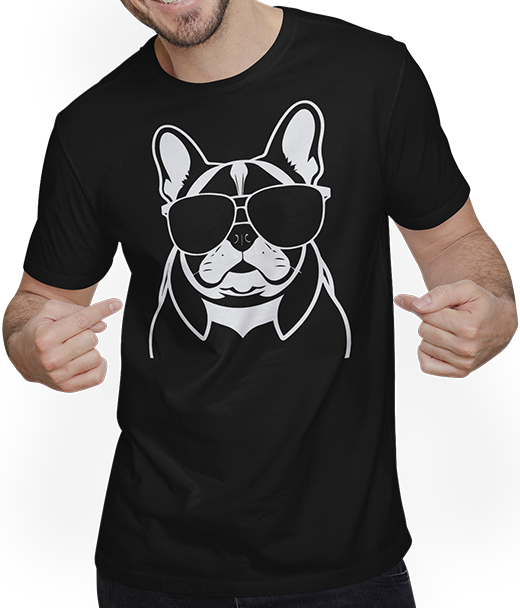 Produktbild von T-Shirt mit Mann Lustige französische Bulldogge mit Sonnenbrille Französische Bulldoggen