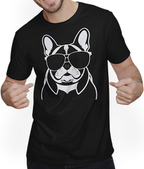 Produktbild von T-Shirt mit Mann Lustige französische Bulldogge mit Sonnenbrille Französische Bulldoggen
