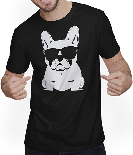 Produktbild von T-Shirt mit Mann Lustige französische Bulldogge mit Sonnenbrille Französische Bulldoggen