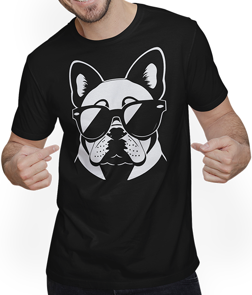 Produktbild von T-Shirt mit Mann Lustige französische Bulldogge mit Sonnenbrille Französische Bulldoggen