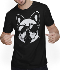 Produktbild von T-Shirt mit Mann Lustige französische Bulldogge mit Sonnenbrille Französische Bulldoggen