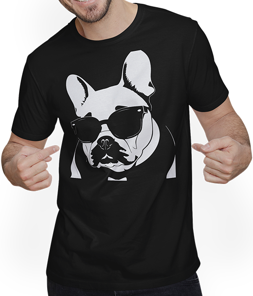 Produktbild von T-Shirt mit Mann Lustige französische Bulldogge mit Sonnenbrille Französische Bulldoggen