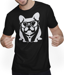 Produktbild von T-Shirt mit Mann Lustige französische Bulldogge mit Sonnenbrille Französische Bulldoggen