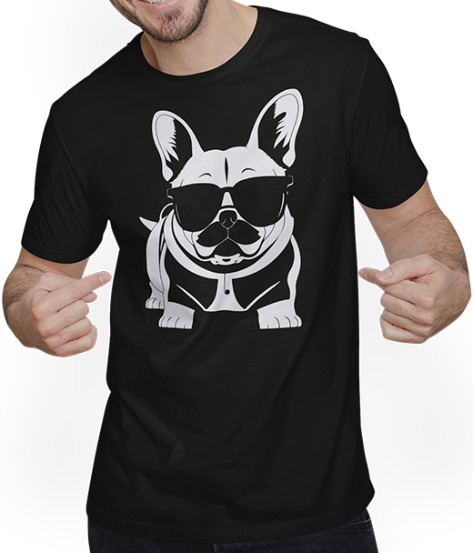 Produktbild von T-Shirt mit Mann Lustige französische Bulldogge mit Sonnenbrille Französische Bulldoggen