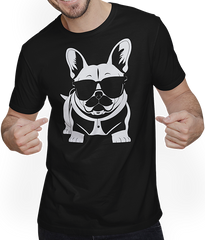 Produktbild von T-Shirt mit Mann Lustige französische Bulldogge mit Sonnenbrille Französische Bulldoggen