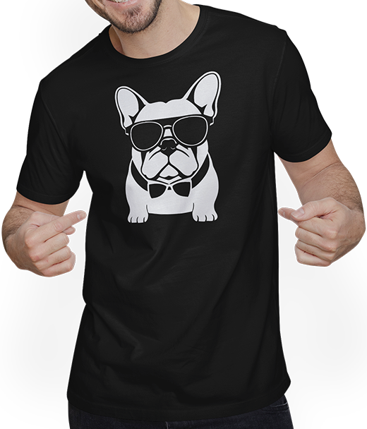 Produktbild von T-Shirt mit Mann Lustige französische Bulldogge mit Sonnenbrille Französische Bulldoggen