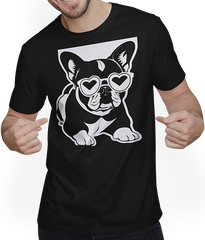 Produktbild von T-Shirt mit Mann Lustige französische Bulldogge mit Sonnenbrille Französische Bulldoggen