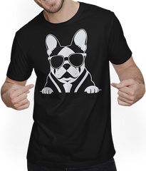 Produktbild von T-Shirt mit Mann Lustige französische Bulldogge mit Sonnenbrille Französische Bulldoggen