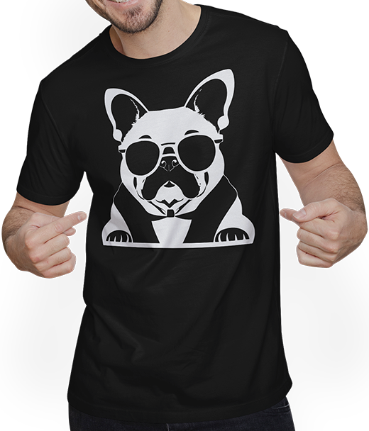Produktbild von T-Shirt mit Mann Lustige französische Bulldogge mit Sonnenbrille Französische Bulldoggen