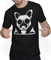 Produktbild von T-Shirt mit Mann Lustige französische Bulldogge mit Sonnenbrille Französische Bulldoggen
