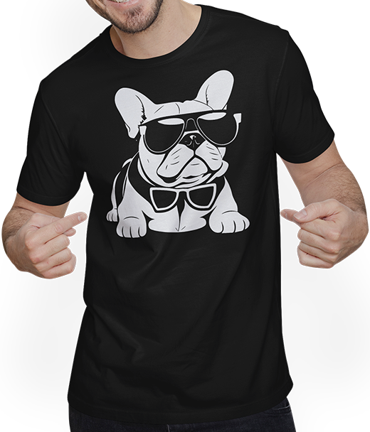 Produktbild von T-Shirt mit Mann Lustige französische Bulldogge mit Sonnenbrille Französische Bulldoggen