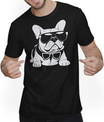 Produktbild von T-Shirt mit Mann Lustige französische Bulldogge mit Sonnenbrille Französische Bulldoggen