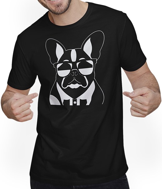 Produktbild von T-Shirt mit Mann Lustige französische Bulldogge mit Sonnenbrille Französische Bulldoggen