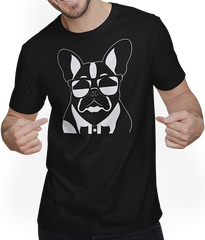 Produktbild von T-Shirt mit Mann Lustige französische Bulldogge mit Sonnenbrille Französische Bulldoggen
