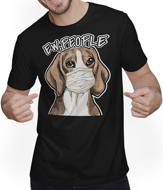 Produktbild von T-Shirt mit Mann Lustiger Ew Leute Spruch Hund Beagle trägt Gesichtsmaske