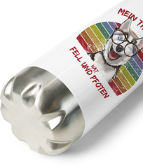 Produktbild vom Boden der Thermoflasche Lustiger Husky | Mein Therapeut hat Fell und Pfoten | Spruch