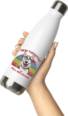 Produktbild von Thermosflasche von Hand gehalten Lustiger Husky | Mein Therapeut hat Fell und Pfoten | Spruch