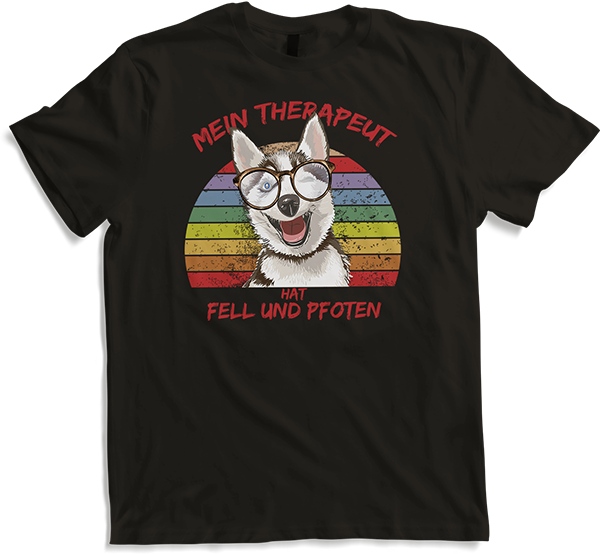 Produktbild von T-Shirt Lustiger Husky | Mein Therapeut hat Fell und Pfoten | Spruch