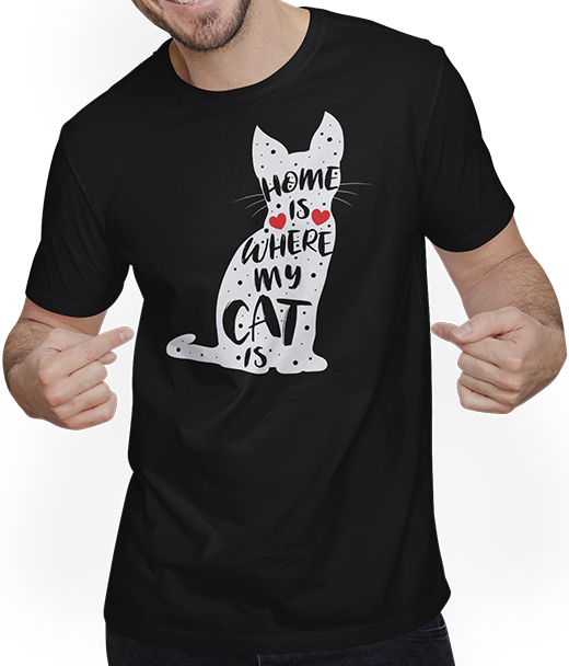 Produktbild von T-Shirt mit Mann Lustiger Katzen-Spruch | Home Is Where My Cat Is | Kitty