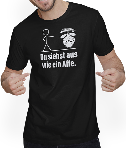 Produktbild von T-Shirt mit Mann Lustiger frecher Spruch | Du siehst auf wie ein Affe Witzig