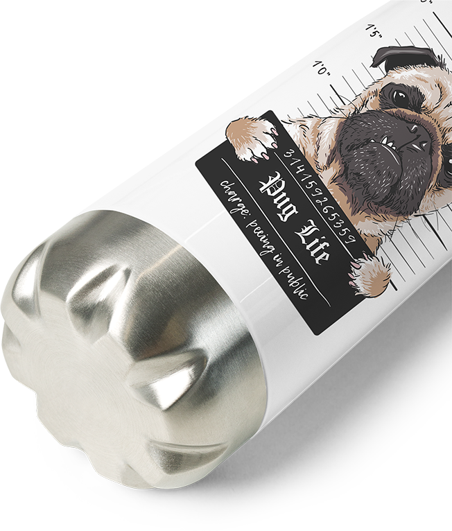 Produktbild vom Boden der Thermoflasche Lustiges krimineller Mops T-Shirt mit der Zahl PI - Pug Life