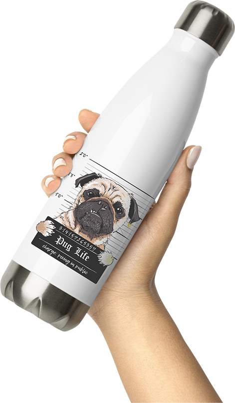 Produktbild von Thermosflasche von Hand gehalten Lustiges krimineller Mops T-Shirt mit der Zahl PI - Pug Life