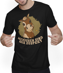 Produktbild von T-Shirt mit Mann Menschen sind mir suspekt Freche Sprüche Pferde Spruch