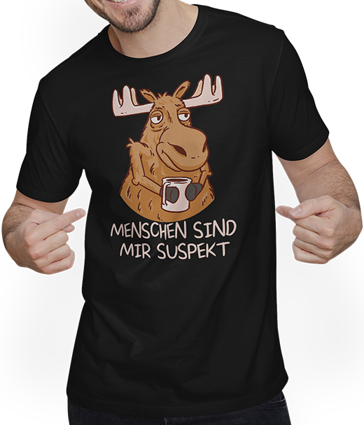 Produktbild von T-Shirt mit Mann Menschen sind mir suspekt Hirsch Lustiger Elch Spruch
