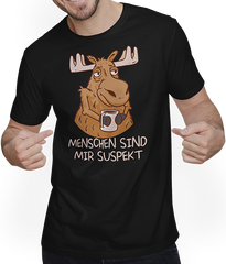 Produktbild von T-Shirt mit Mann Menschen sind mir suspekt Hirsch Lustiger Elch Spruch